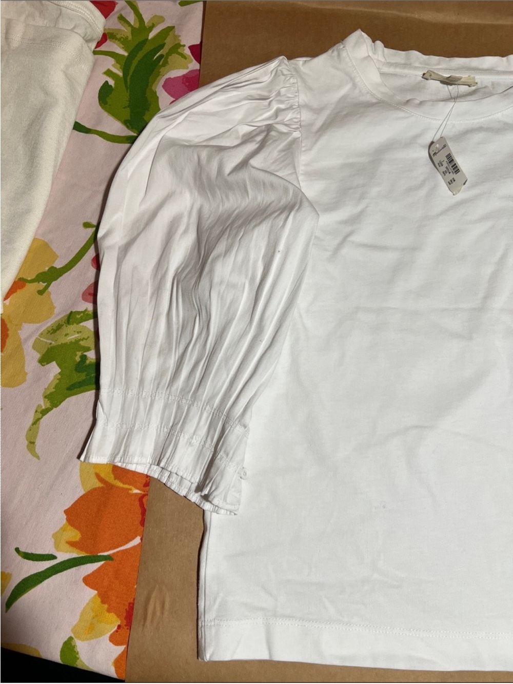 Madewell White Crewneck pleated sleeve Tee